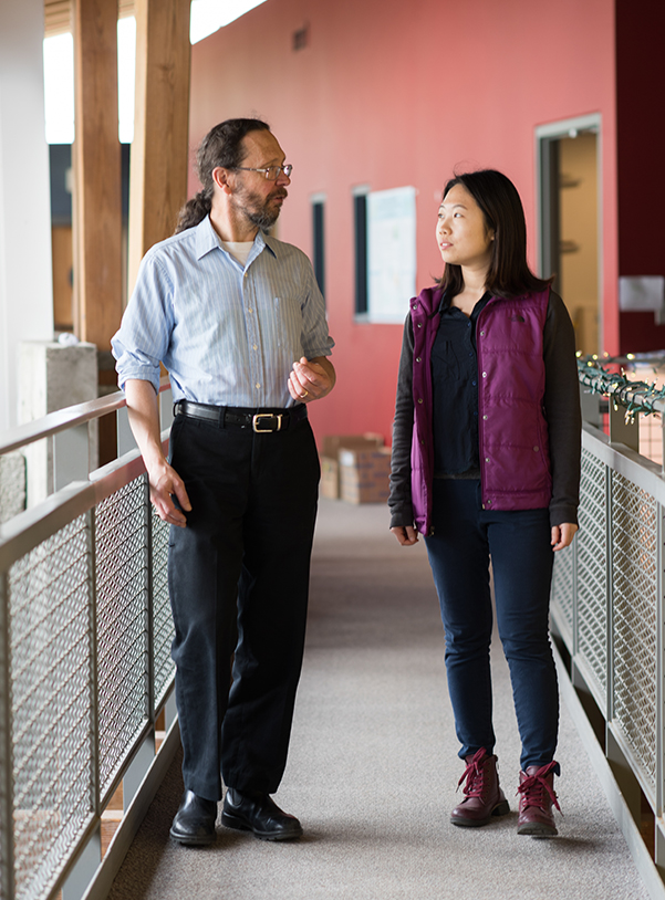 Simon's Rock student and faculty member converse