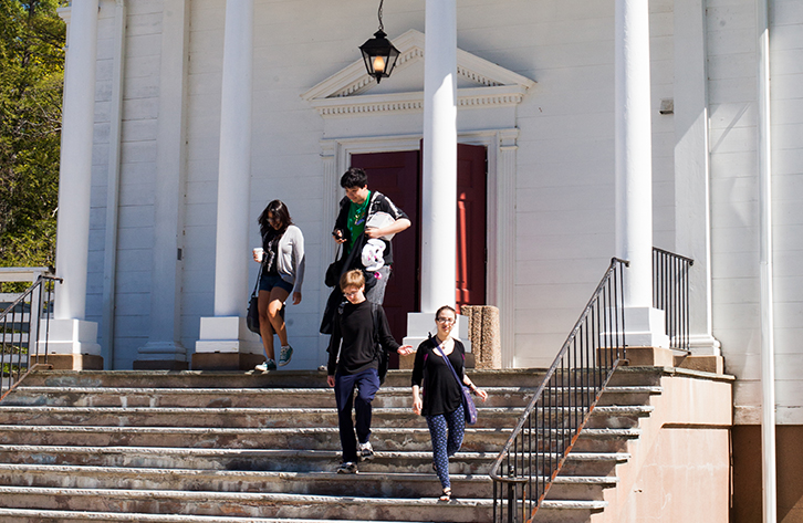 Students on the steps of the Kellogg Music Center.