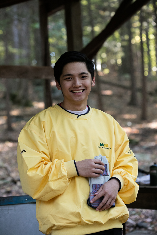 Simon's Rock student, Jeff Tsen, volunteers at maple sugar shack for Rock the Community